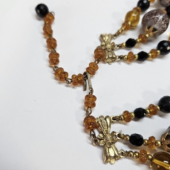 VINTAGE Glass and Plastic Beaded Three Strand Necklace - Picture 4 of 6